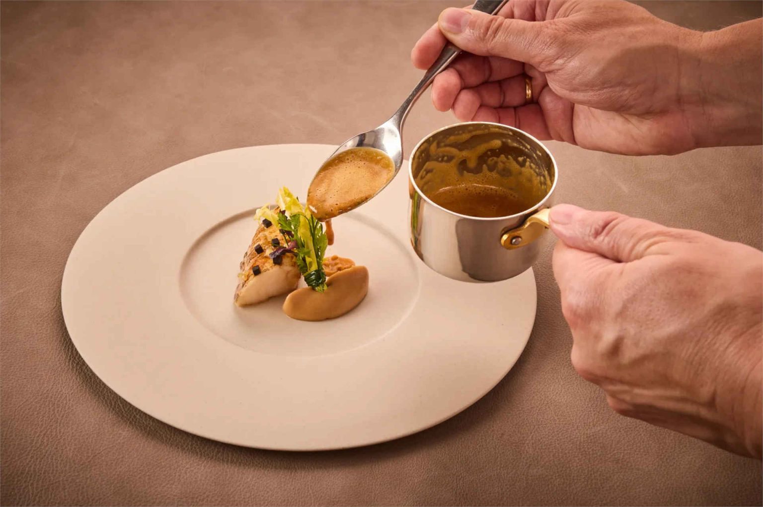 Monkfish, mustard, parsley root, and black Perigord truffle © Helge Kirchberger Photography